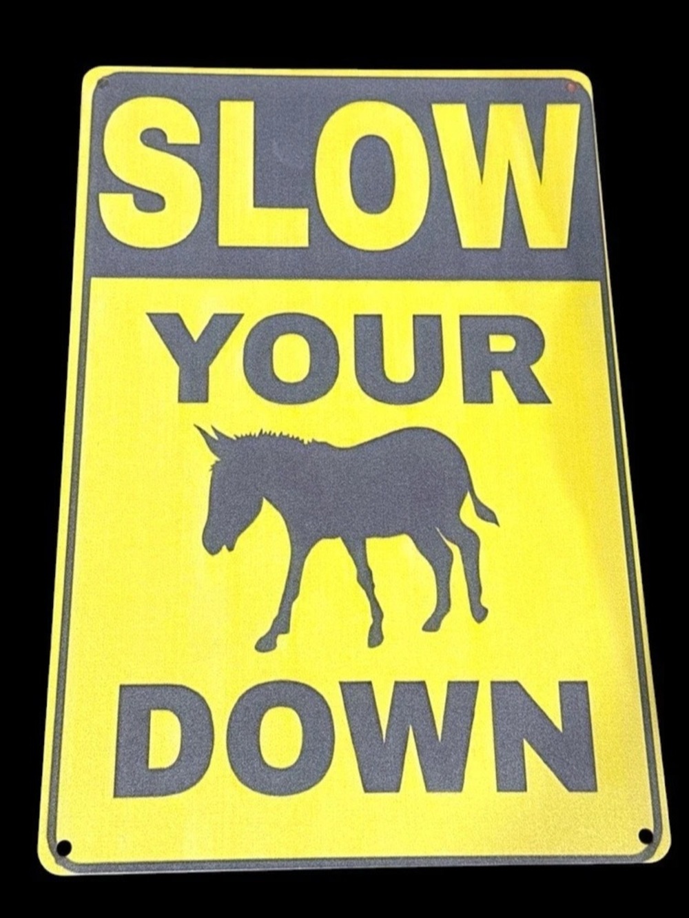 Slow Your Down Horse Metal Sign in Yellow & Black